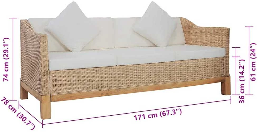 Sofa Sofų komplektas su pagalvėlėmis, 3 d., natūralus ratanas