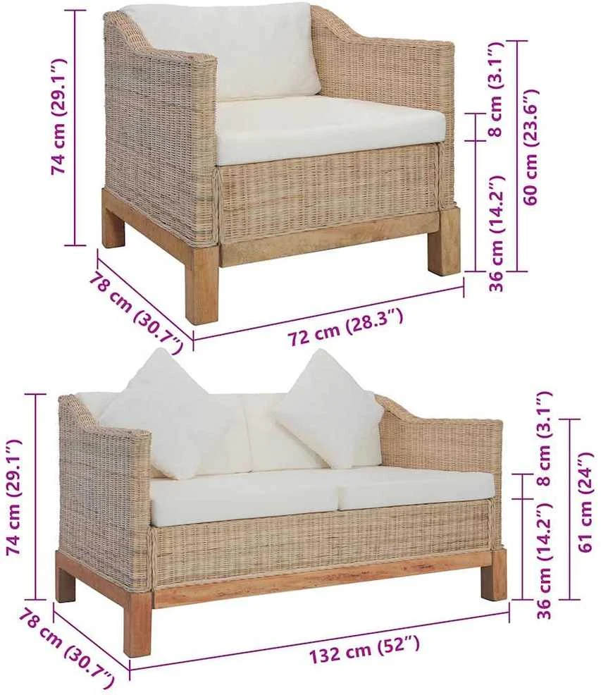 Sofa Sofų komplektas su pagalvėlėmis, 3 d., natūralus ratanas