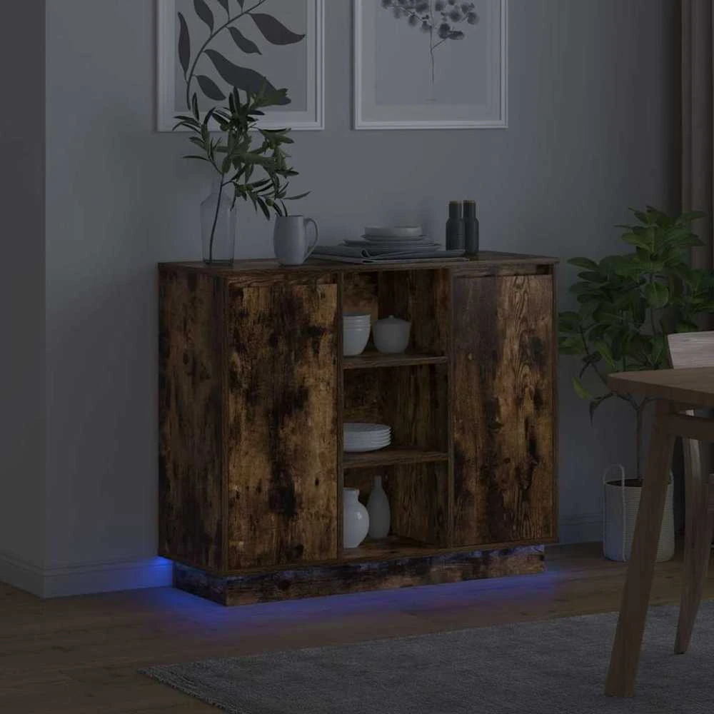 LED Bufetas Rūkyta ąžuolas 90 x 32 x 75 cm Apdirbta mediena
