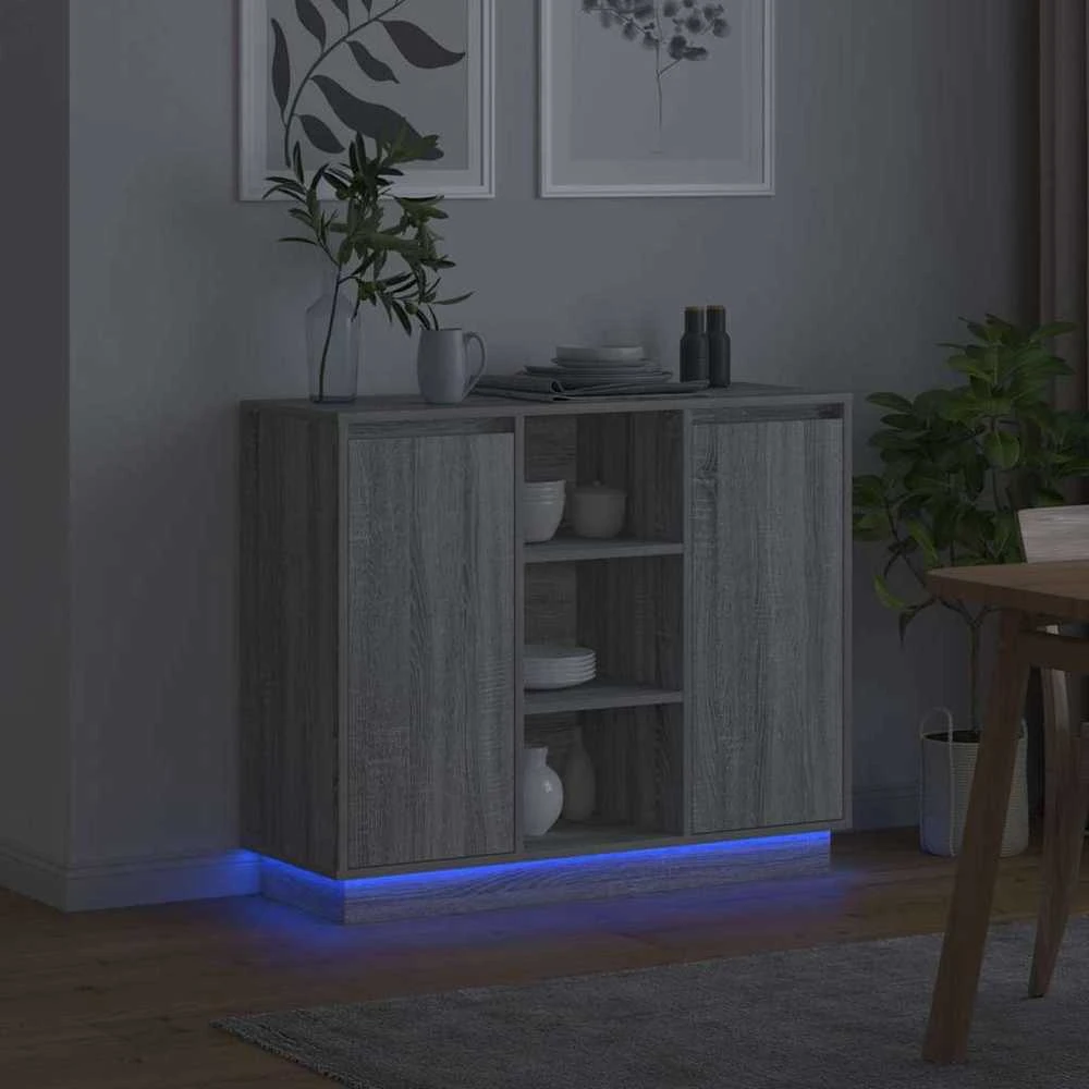 LED Bufetas Pilkas Sonoma 90 x 32 x 75 cm Apdirbta mediena