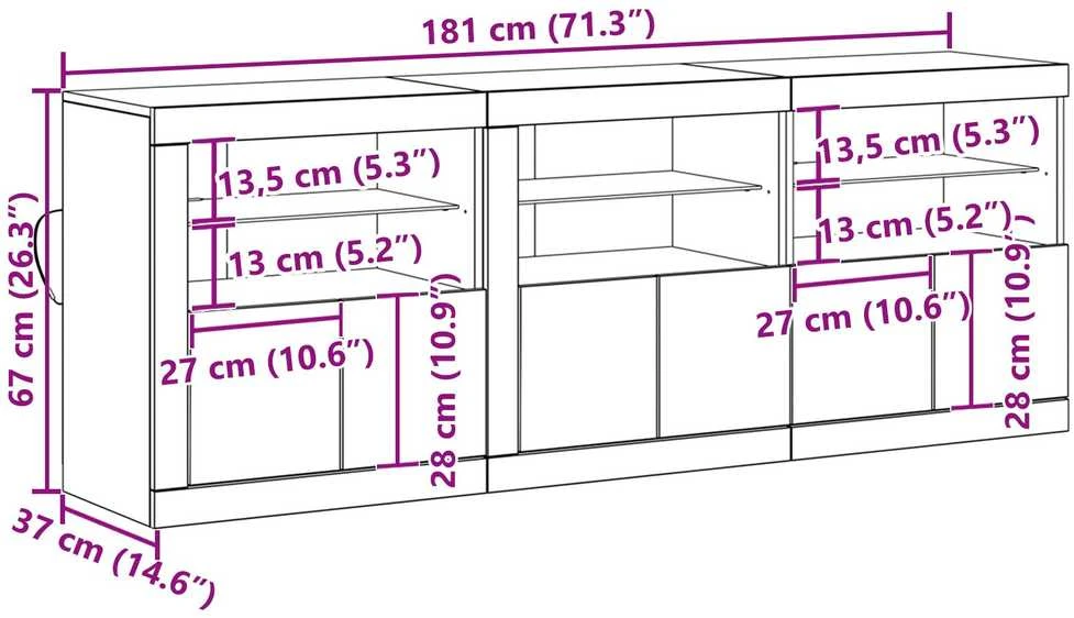 LED Bufetas Senovinis medis 181 x 37 x 67 cm Apdirbta mediena