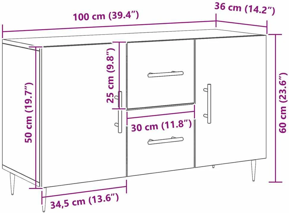 Kabalas Juodas ąžuolas 100 x 36 x 60 cm Apdirbta mediena
