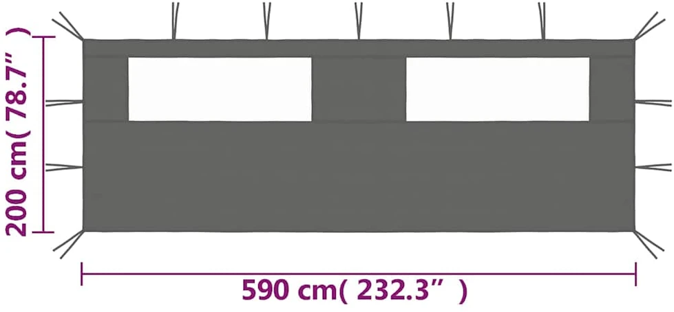 Šoninė pavėsinės siena su langais, antracito spalvos, 6x2m