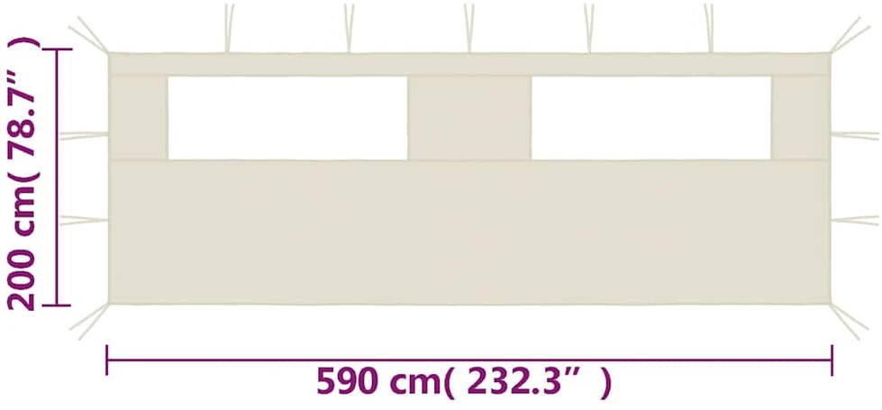 Šoninė pavėsinės siena su langais, kreminės spalvos, 6x2m