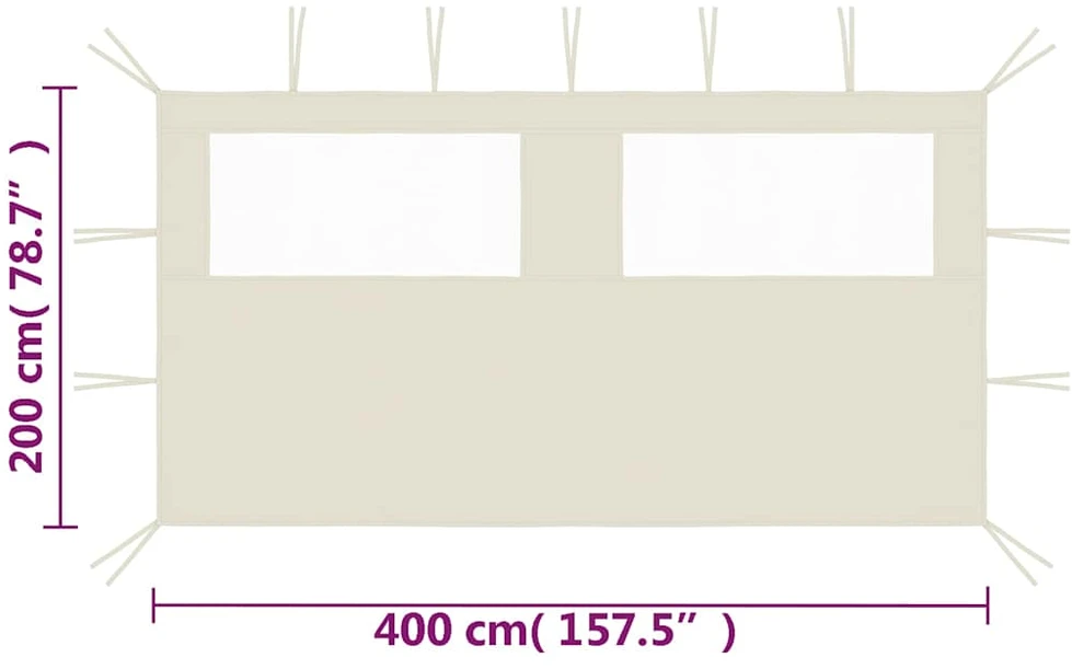 Šoninė pavėsinės siena su langais, kreminės spalvos, 4x2m