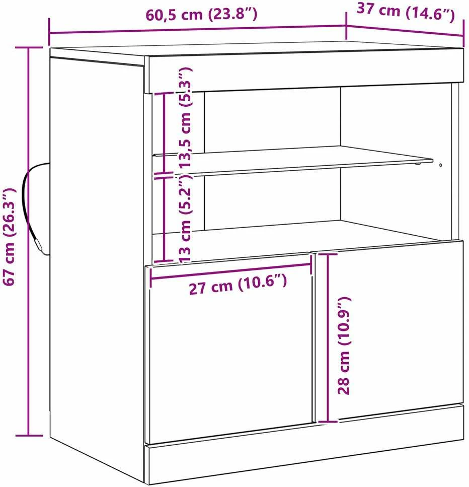 LED Bufetas Ruda 60,5 x 37 x 67 cm Apdirbta mediena