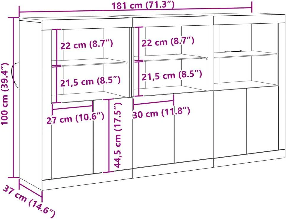 LED Bufetas Senas medis 181,5 x 37 x 100 cm Apdirbta mediena
