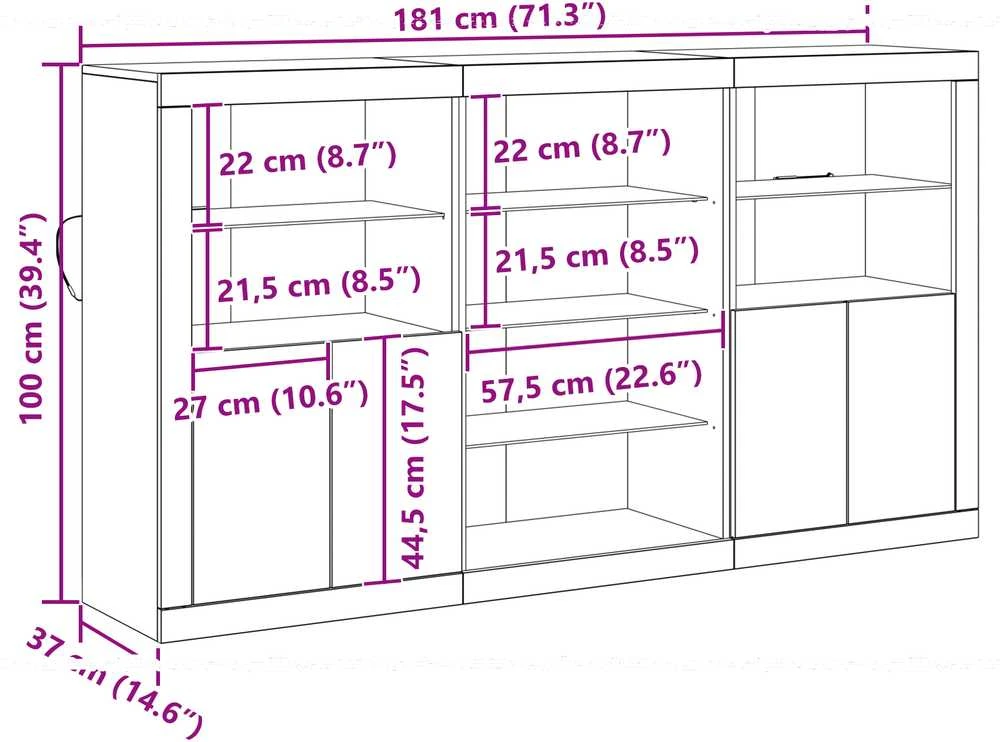 LED Bufetas Senas medis 181,5 x 37 x 100 cm Apdirbta mediena