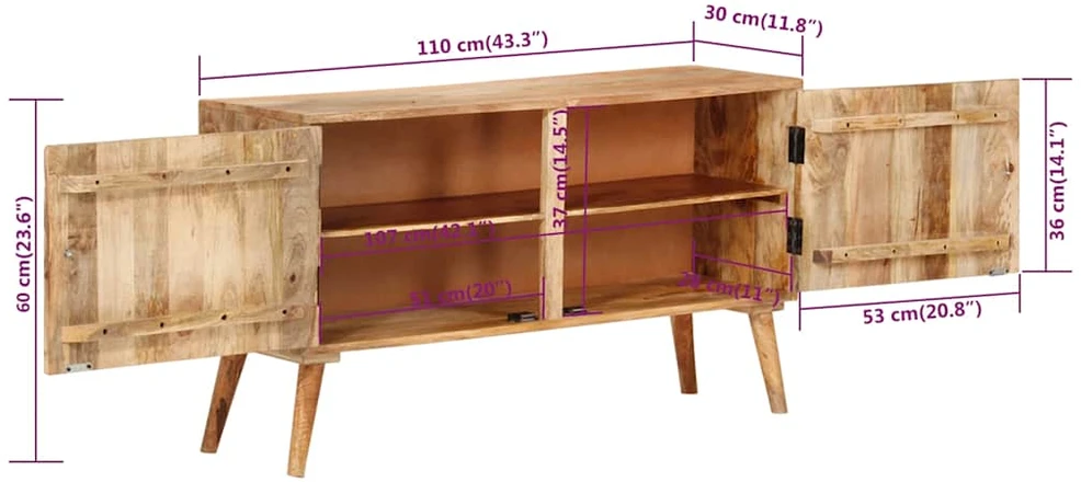Šoninė spintelė, 110x30x60cm, mango medienos masyvas