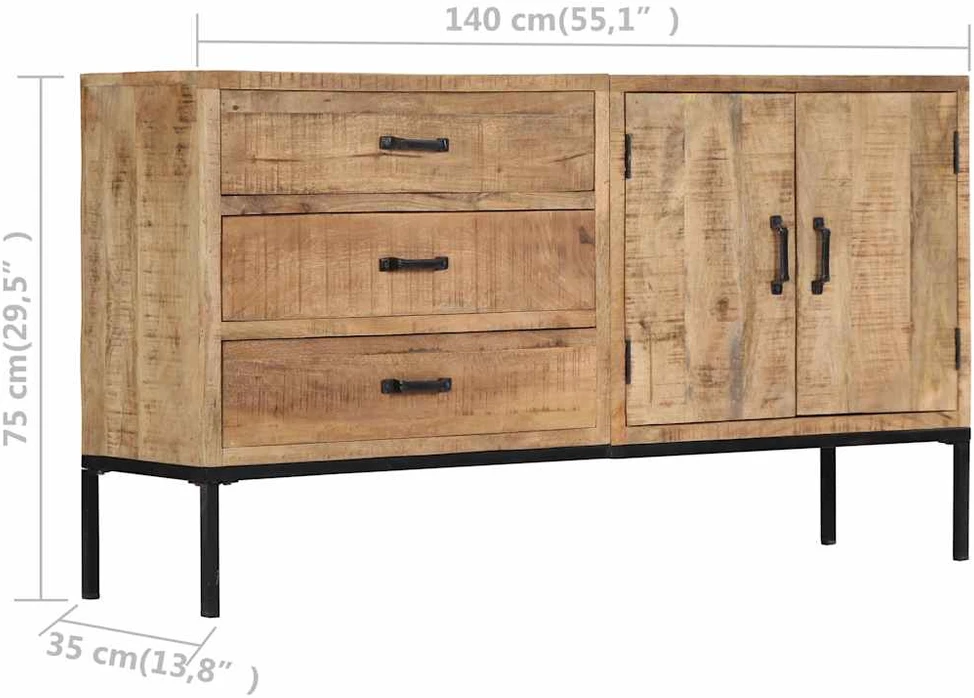 Šoninė spintelė, 140x35x75cm, mango medienos masyvas