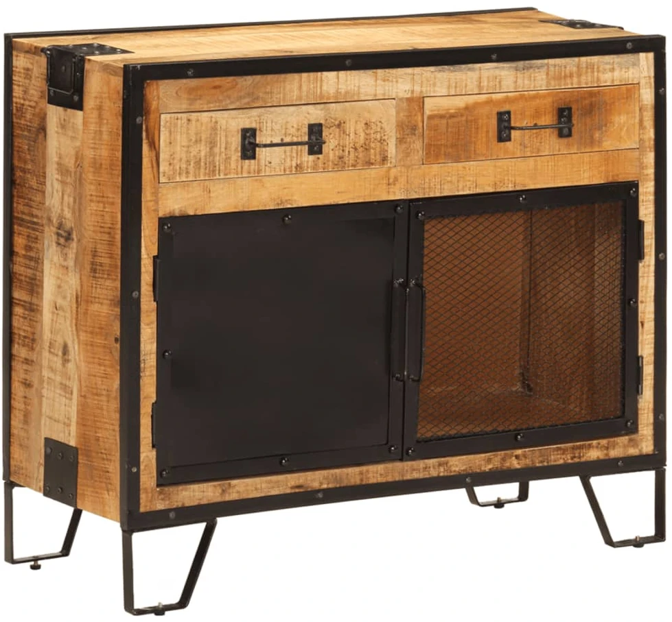 Šoninė spintelė, 80x31x66cm, neapdorotas mango masyvas/metalas