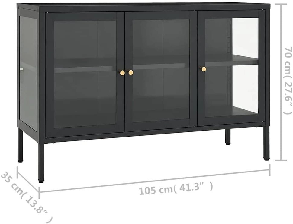 Šoninė spintelė, antracito, 105x35x70cm, plienas ir stiklas