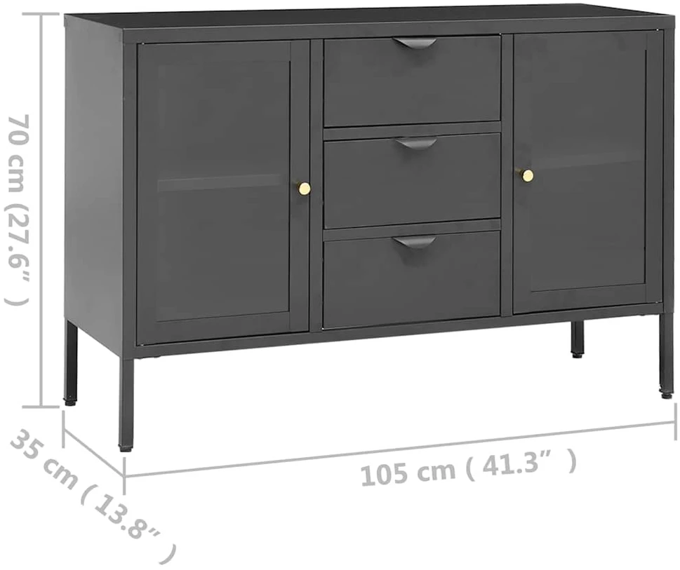 Šoninė spintelė, antracito, 105x35x70cm, plienas ir stiklas
