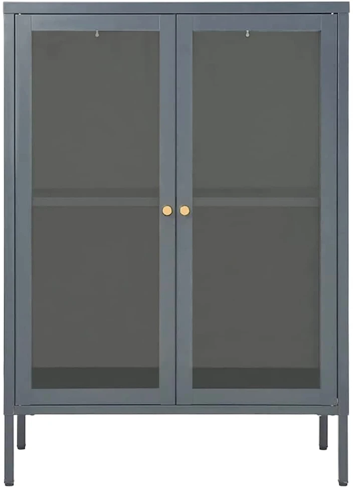 Šoninė spintelė, antracito, 75x35x105cm, plienas ir stiklas