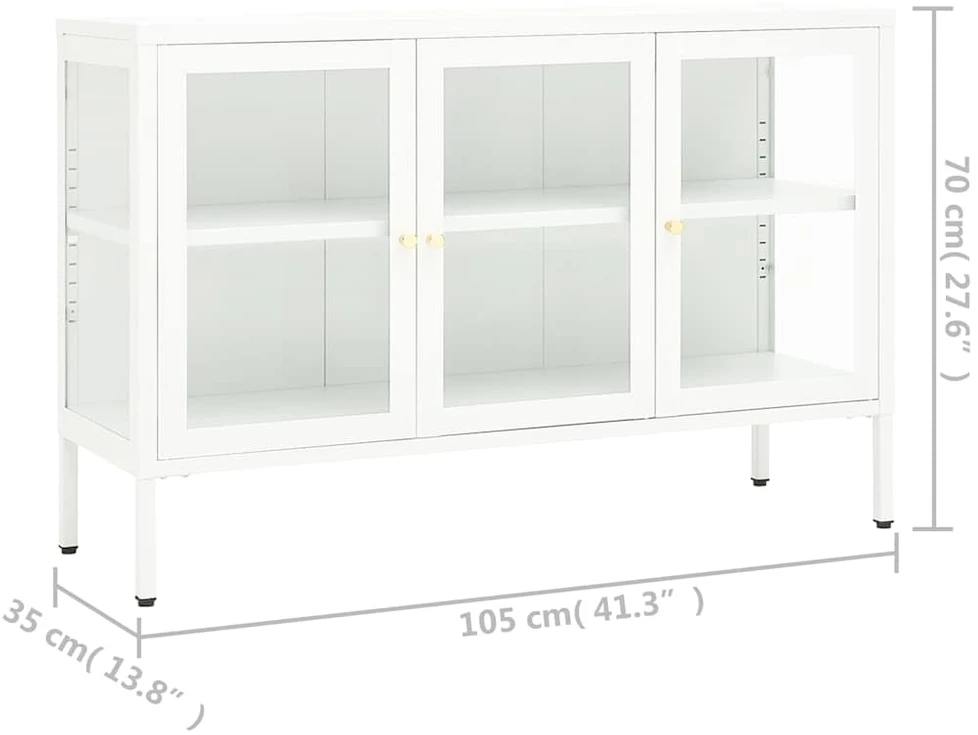 Šoninė spintelė, balta, 105x35x70cm, plienas ir stiklas