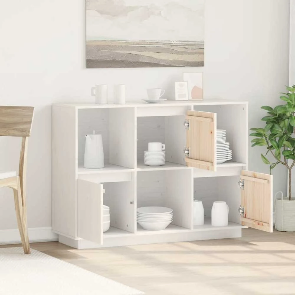 Šoninė spintelė, balta, 110,5x35x80cm, pušies medienos masyvas