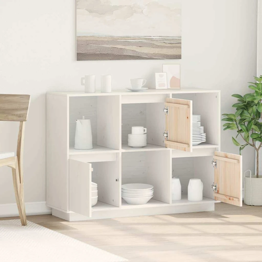 Šoninė spintelė, balta, 110,5x35x80cm, pušies medienos masyvas