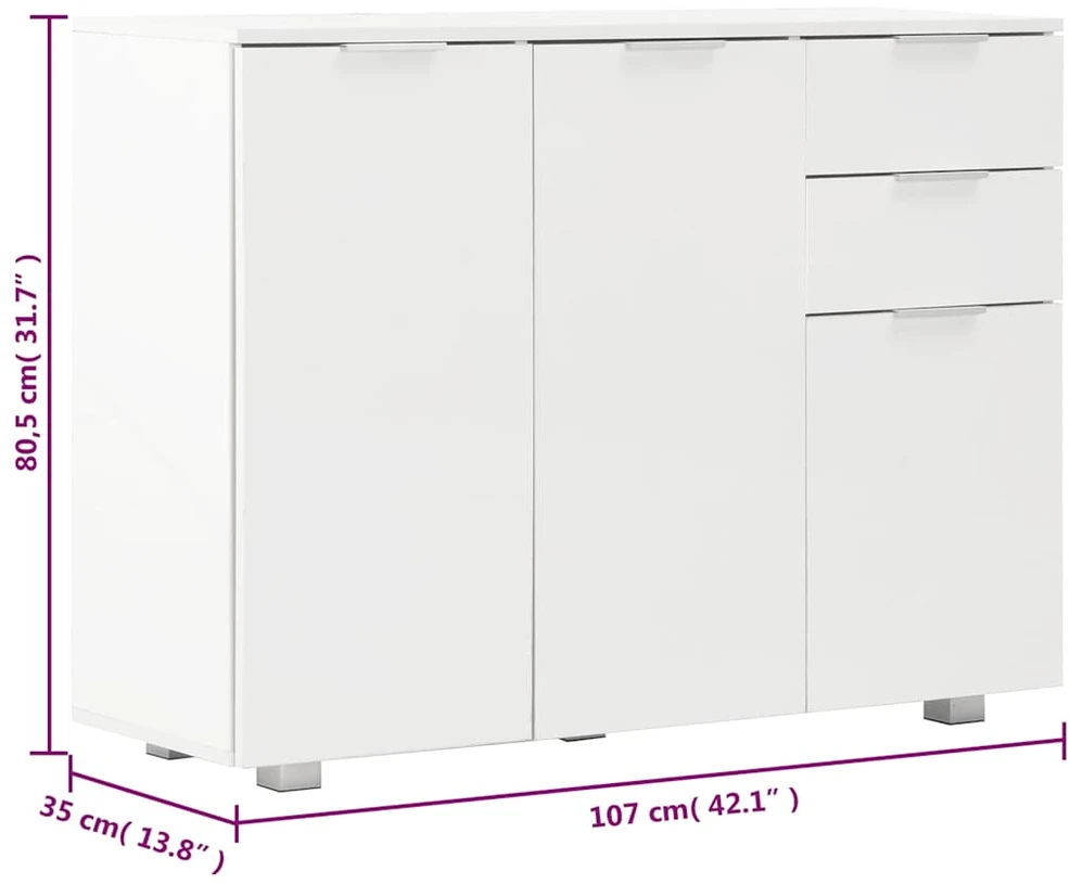 Šoninė spintelė, baltos spalvos, 107x35x80,5cm, labai blizgi