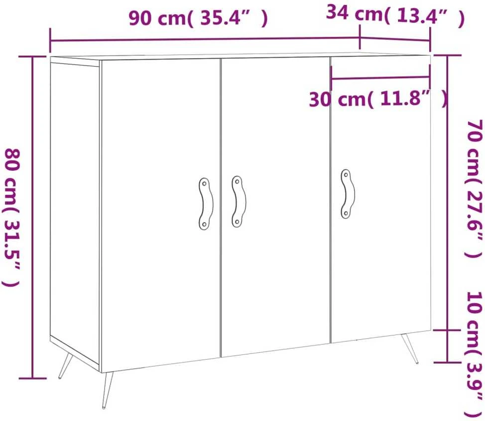 Šoninė spintelė, baltos spalvos, 90x34x80cm, apdirbta mediena