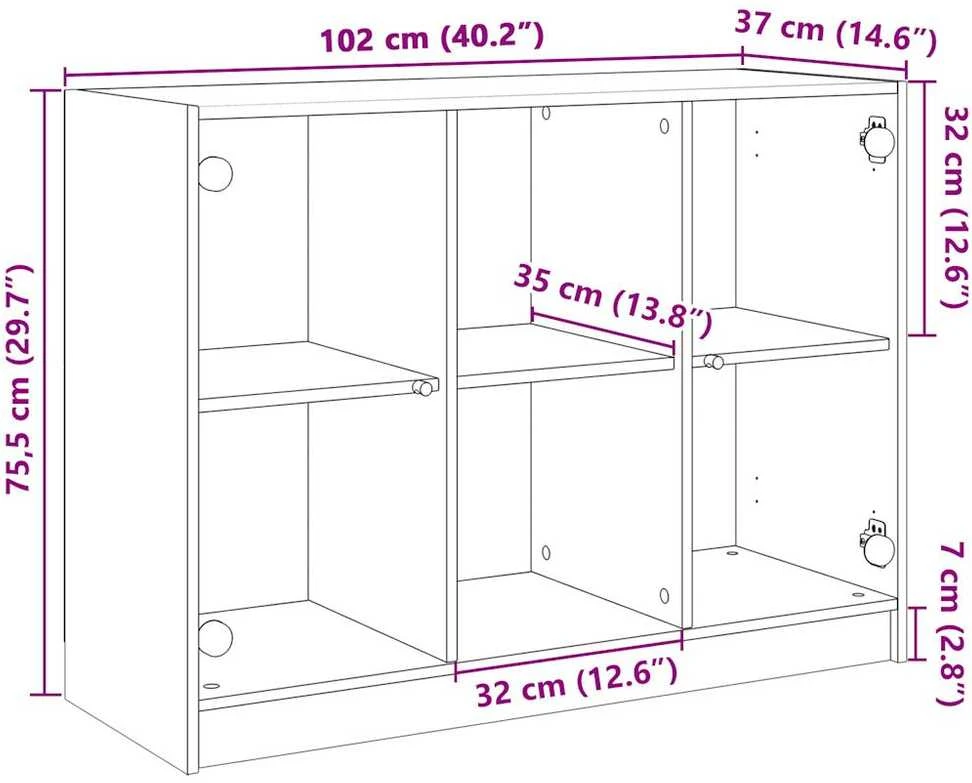 Šoninė spintelė, betono pilka, 102x37x75,5cm, apdirbta mediena