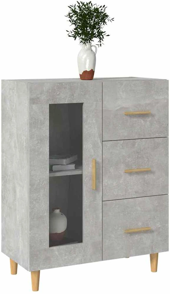 Šoninė spintelė, betono pilka, 69,5x34x90cm, apdirbta mediena