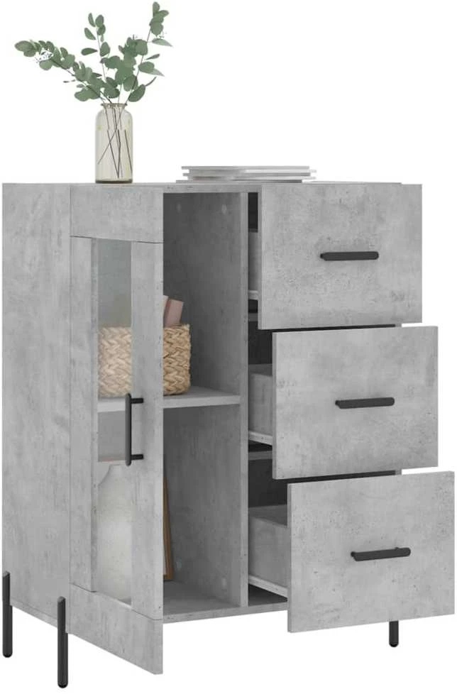Šoninė spintelė, betono pilka, 69,5x34x90cm, apdirbta mediena