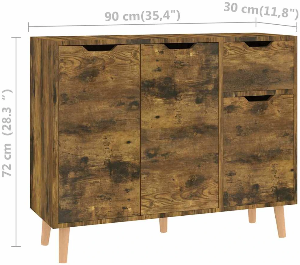 Šoninė spintelė, dūminė ąžuolo, 90x30x72cm, apdirbta mediena