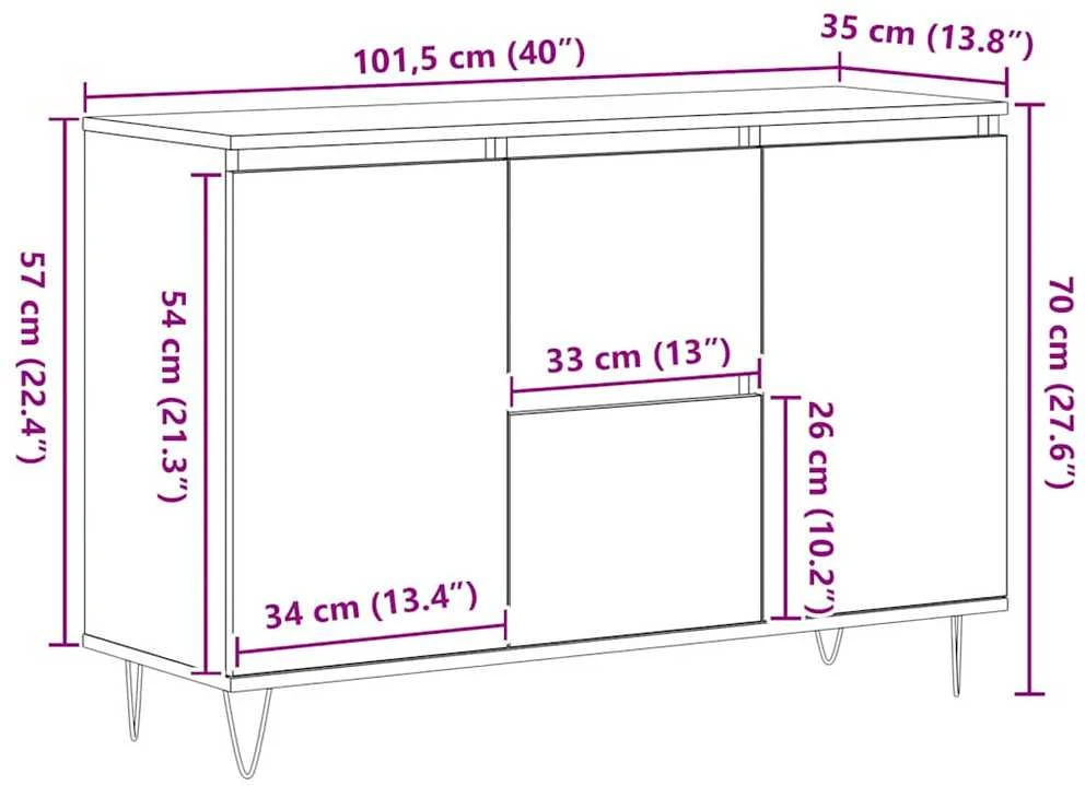 Šoninė spintelė, dūminio ąžuolo, 104x35x70cm, apdirbta mediena
