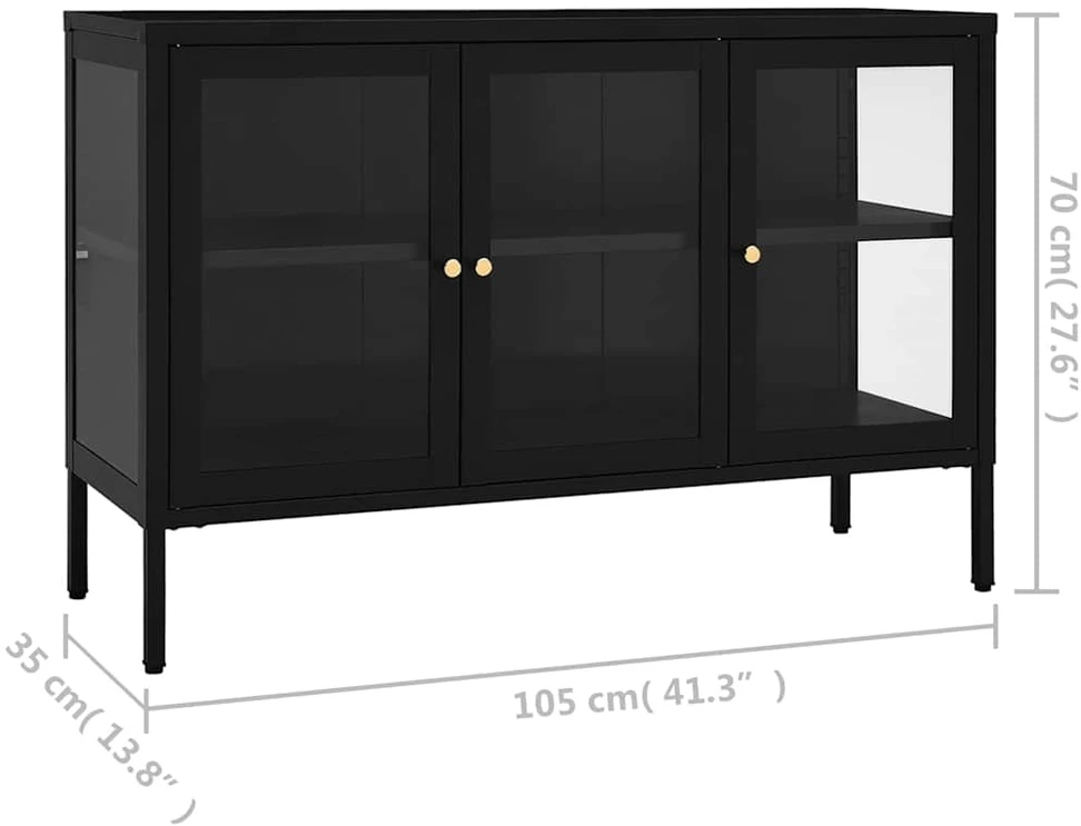 Šoninė spintelė, juoda, 105x35x70cm, plienas ir stiklas