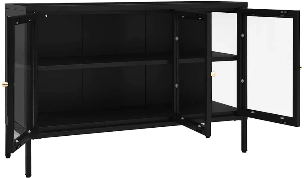 Šoninė spintelė, juoda, 105x35x70cm, plienas ir stiklas