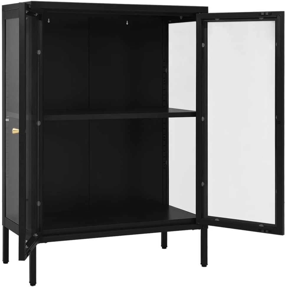 Šoninė spintelė, juoda, 75x35x105cm, plienas ir stiklas