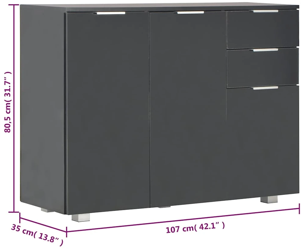 Šoninė spintelė, juodos spalvos, 107x35x80,5cm, labai blizgi