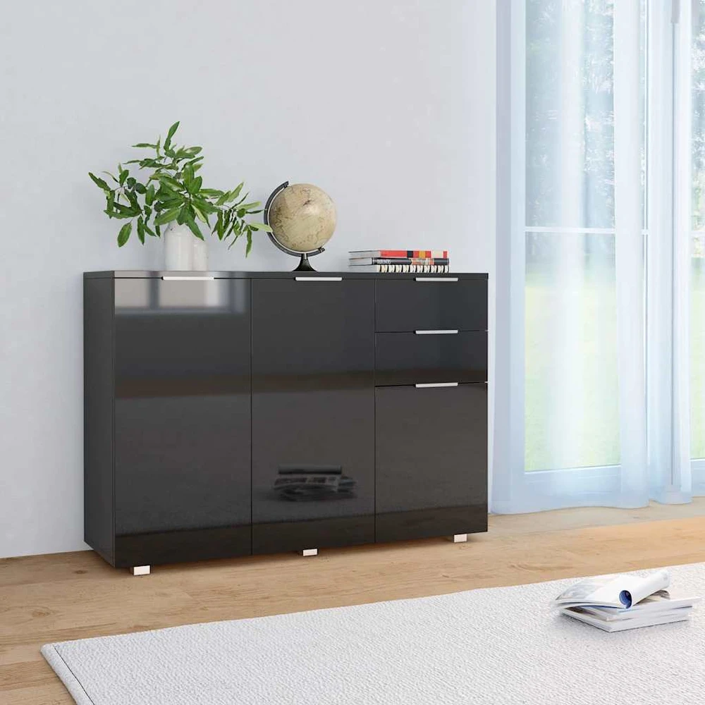 Šoninė spintelė, juodos spalvos, 107x35x80,5cm, labai blizgi