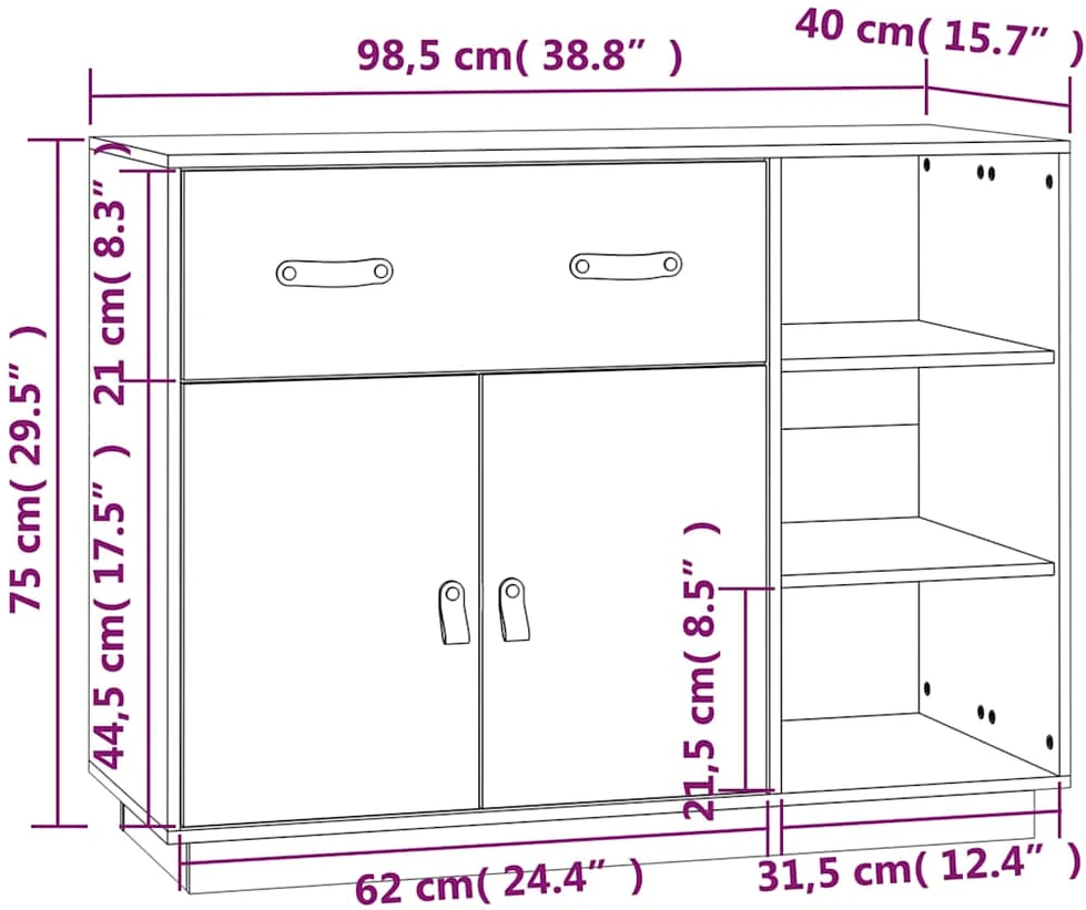 Šoninė spintelė, medaus ruda, 98,5x40x75cm, pušies masyvas