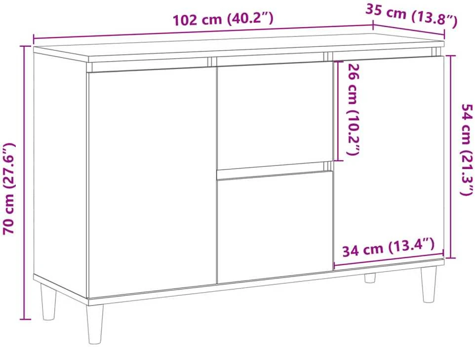 Šoninė spintelė, medienos, 102x35x70cm, apdirbta mediena