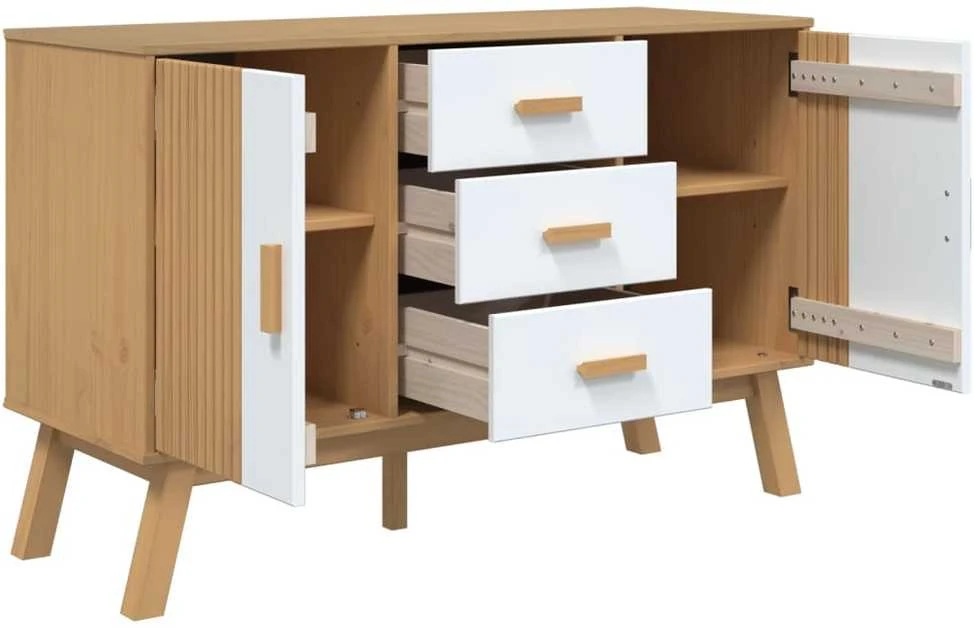 Šoninė spintelė OLDEN, balta/ruda, 114x43x73,5cm, pušis