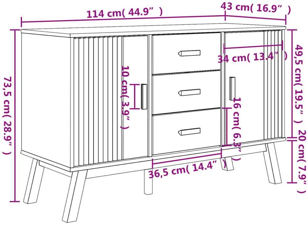 Šoninė spintelė OLDEN, balta/ruda, 114x43x73,5cm, pušis