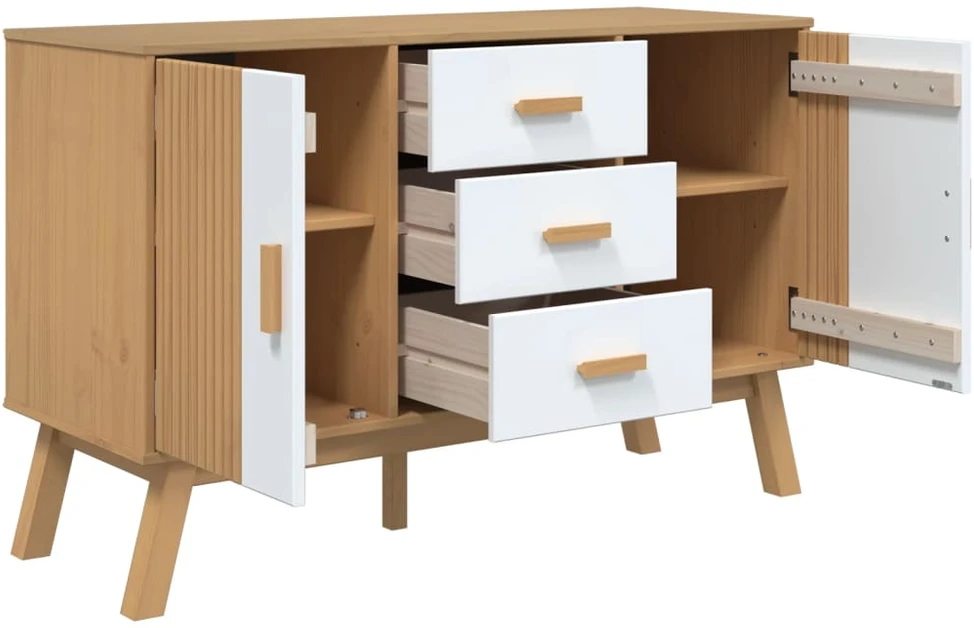 Šoninė spintelė OLDEN, balta/ruda, 114x43x73,5cm, pušis