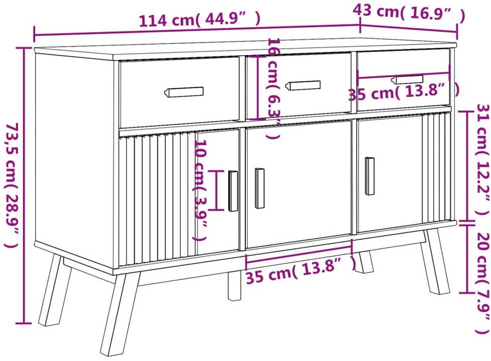 Šoninė spintelė OLDEN, ruda, 114x43x73,5cm, pušies masyvas