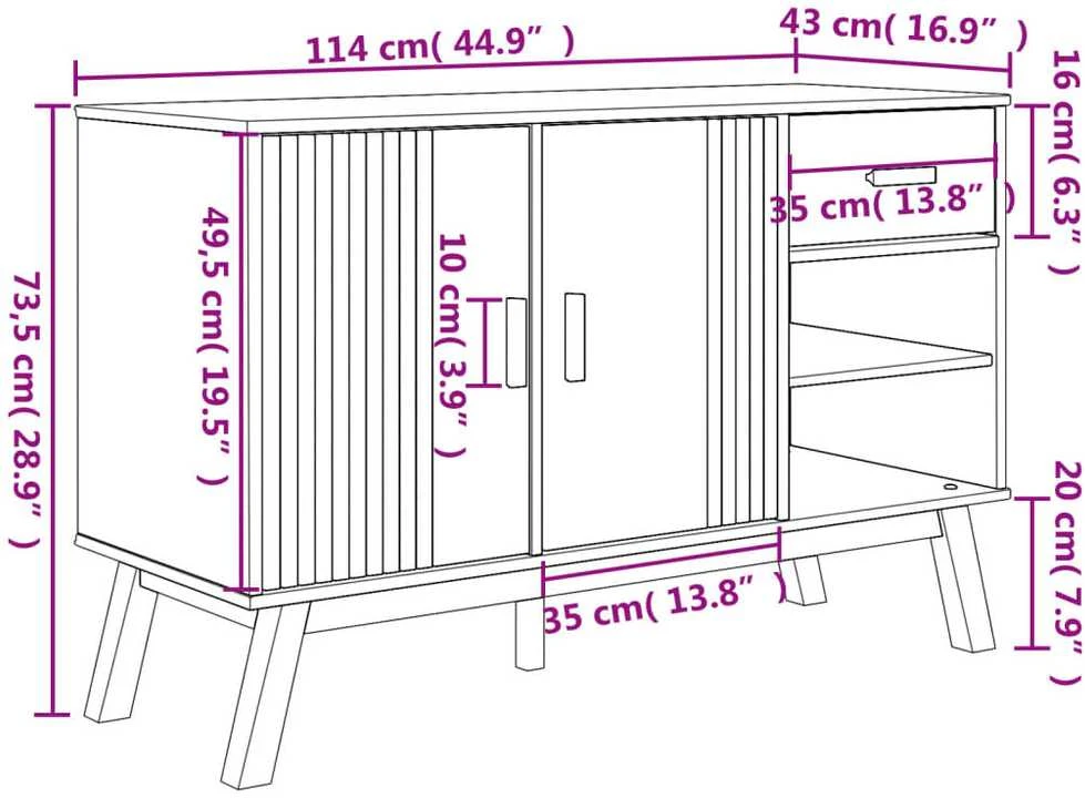 Šoninė spintelė OLDEN, ruda, 114x43x73,5cm, pušies masyvas