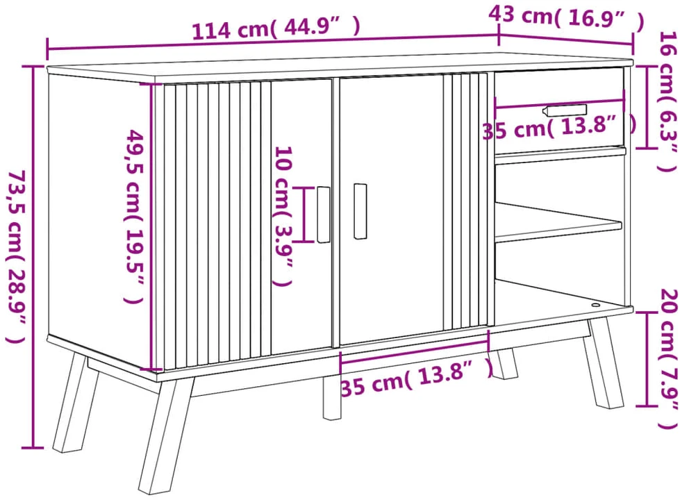 Šoninė spintelė OLDEN, ruda, 114x43x73,5cm, pušies masyvas