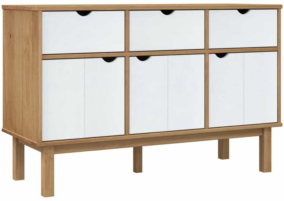 Šoninė spintelė OTTA, ruda/balta, 114x43x73,5cm, pušies masyvas