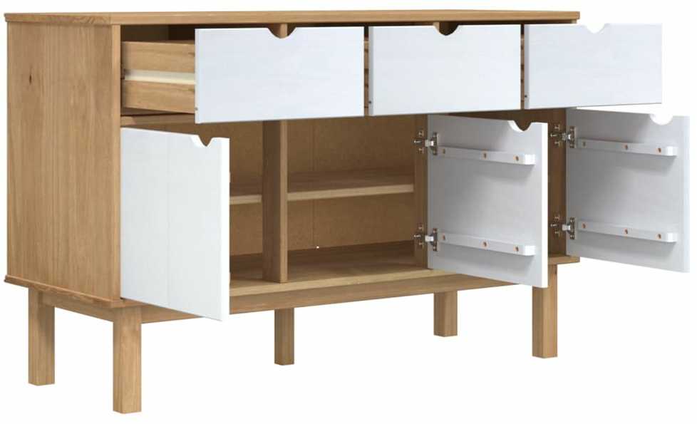 Šoninė spintelė OTTA, ruda/balta, 114x43x73,5cm, pušies masyvas