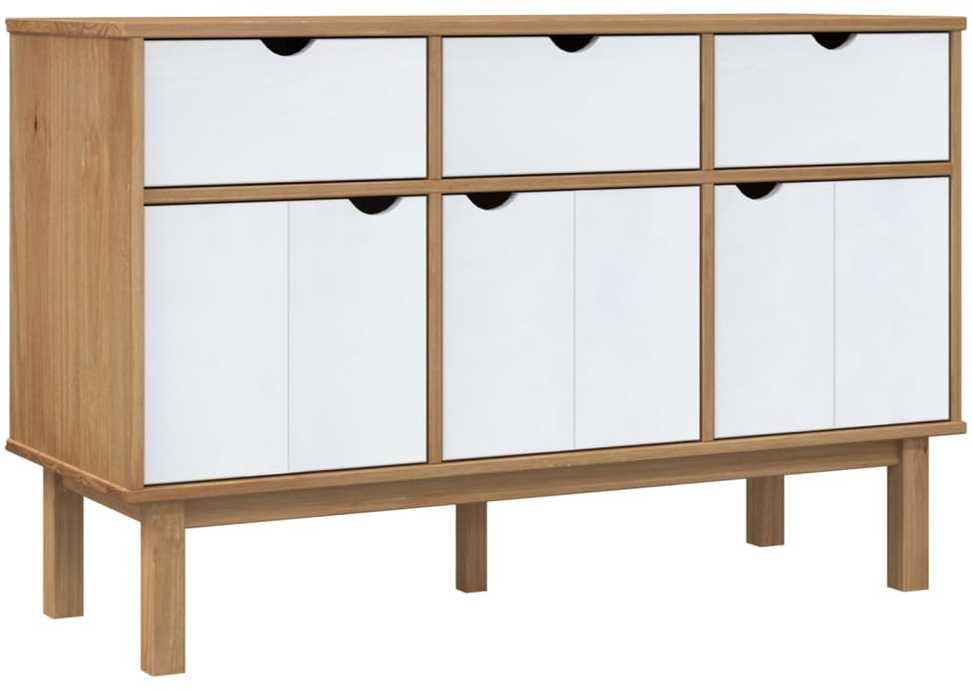 Šoninė spintelė OTTA, ruda/balta, 114x43x73,5cm, pušies masyvas