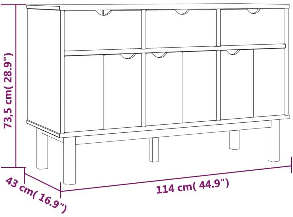 Šoninė spintelė OTTA, ruda/balta, 114x43x73,5cm, pušies masyvas