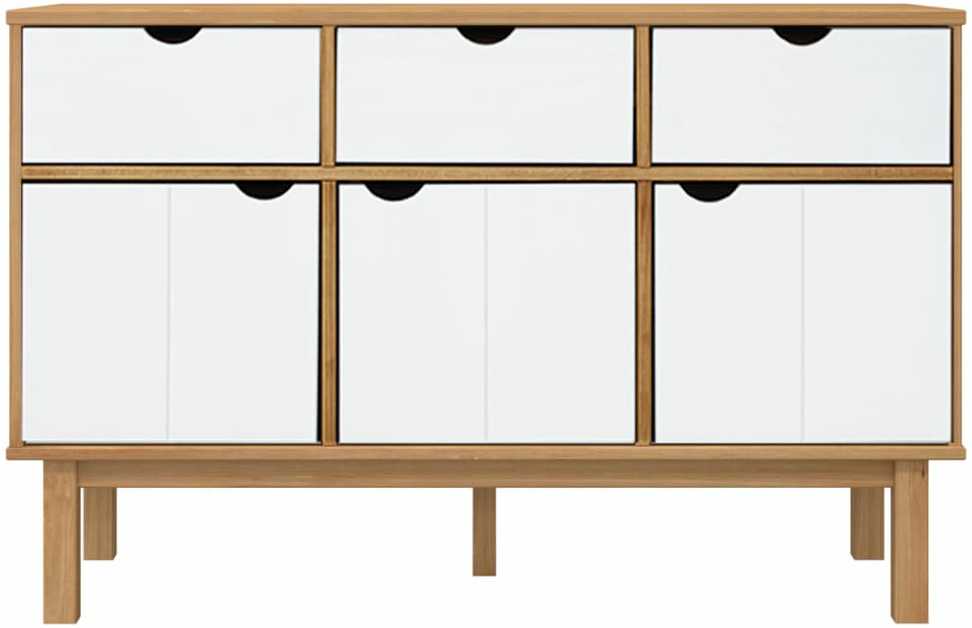 Šoninė spintelė OTTA, ruda/balta, 114x43x73,5cm, pušies masyvas
