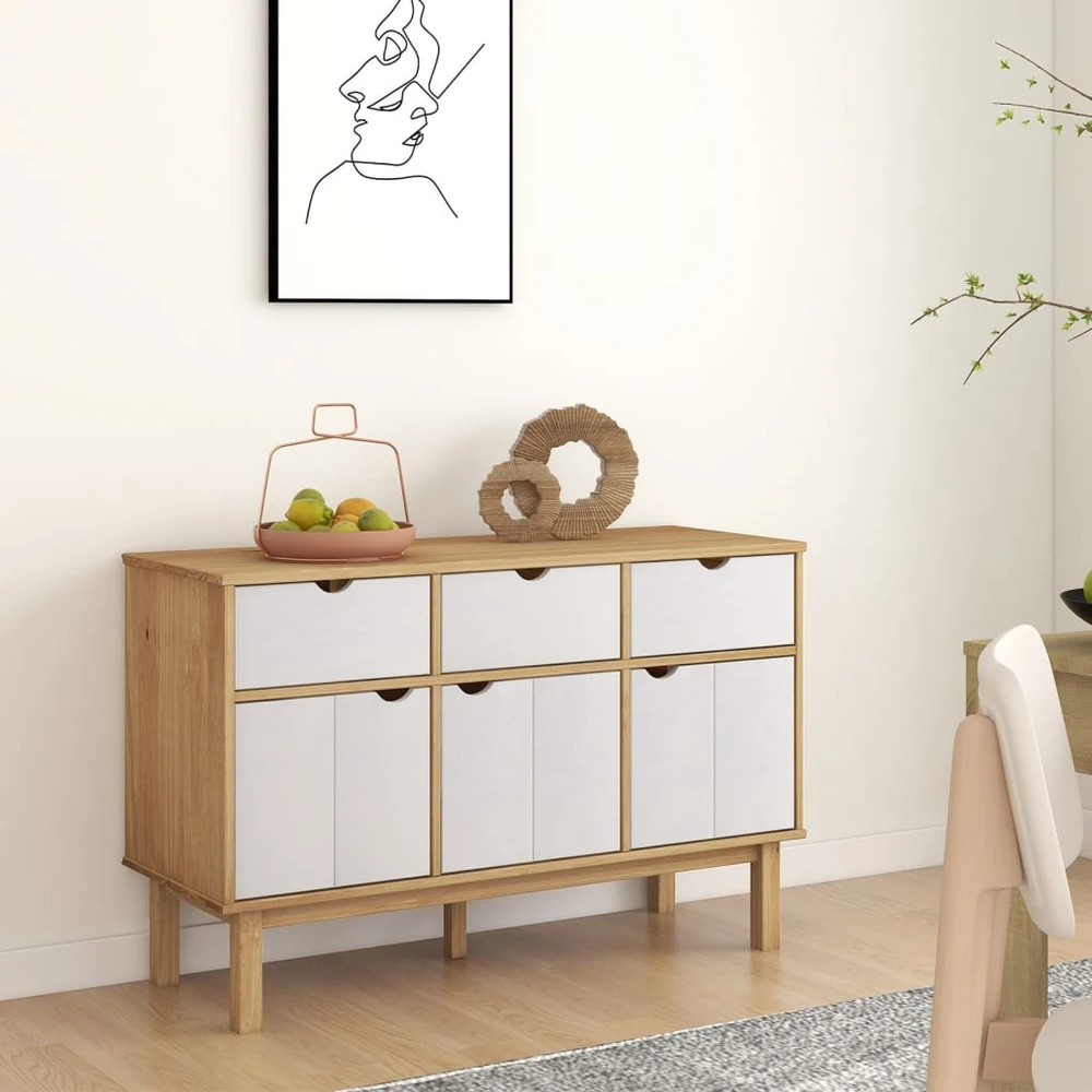 Šoninė spintelė OTTA, ruda/balta, 114x43x73,5cm, pušies masyvas