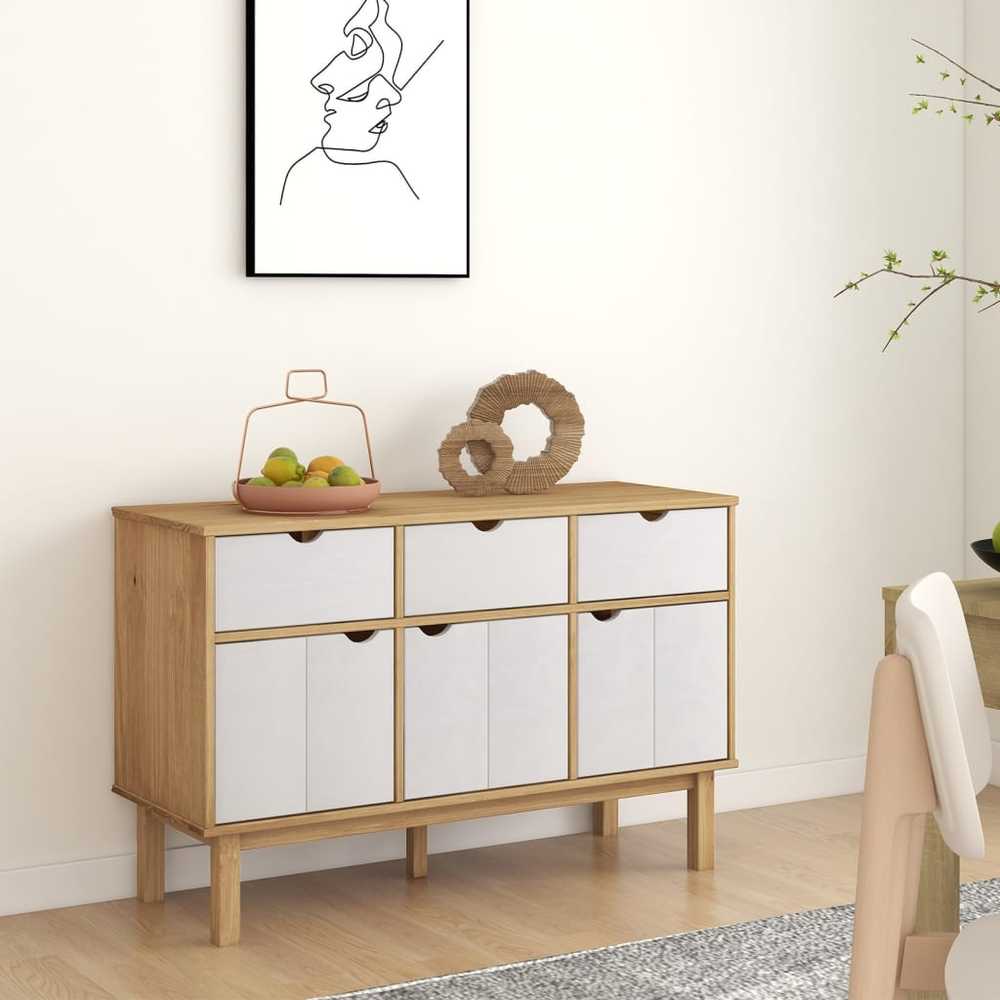 Šoninė spintelė OTTA, ruda/balta, 114x43x73,5cm, pušies masyvas