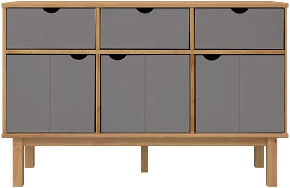 Šoninė spintelė OTTA, ruda/pilka, 114x43x73,5cm, pušies masyvas