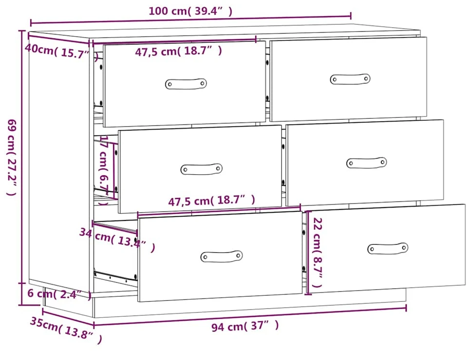 Šoninė spintelė, pilka, 100x40x75cm, pušies medienos masyvas